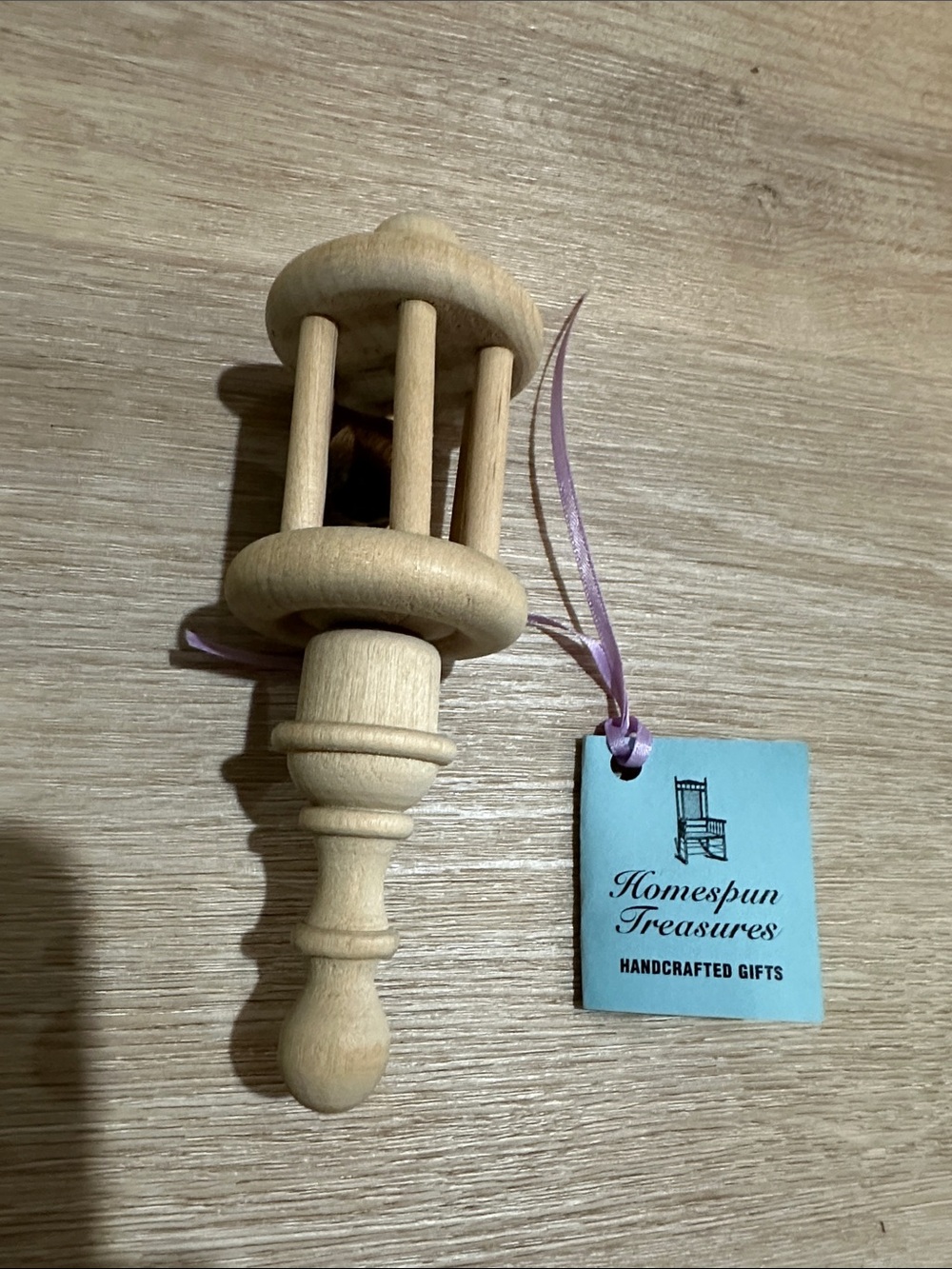 Handmade real wood wooden baby rattle toy Montessori style